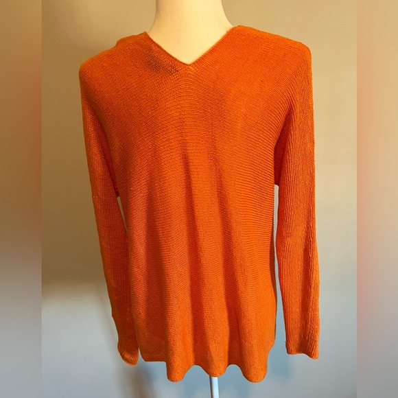 Vince Slub Linen Orange Double V-Neck Sweater Size XS - Picture 5 of 13